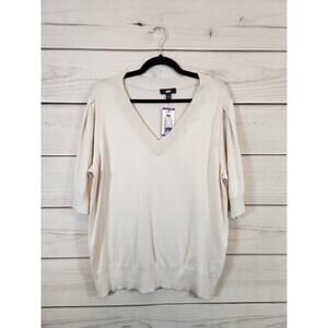 DKNY Womens Sweater‎ V-Neck 3/4 Sleeves Pullover Beige Size XXL New With Tags